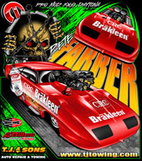 NEW !! Returning Customer Pete Farber CRC Brakleen NHRA Pro Modified Drag Racing T Shirts
